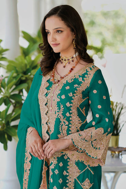 Rama Green Colour Soft Organza Readymade Pakistani Suit