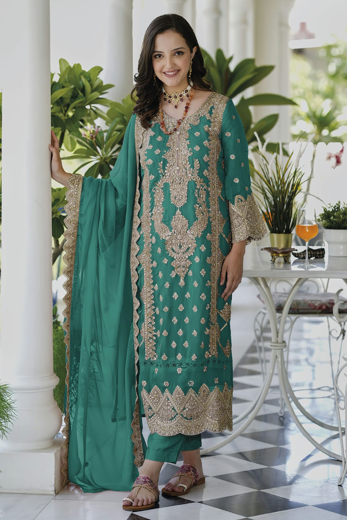 Rama Green Colour Soft Organza Readymade Pakistani Suit