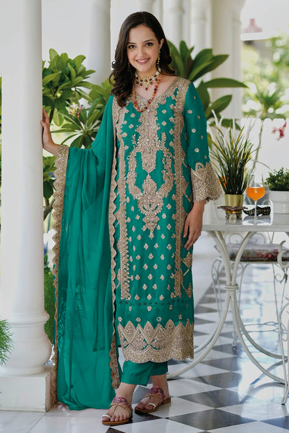 Rama Green Colour Soft Organza Readymade Pakistani Suit