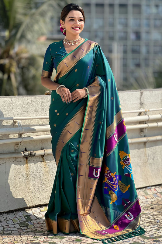 Rama Green Colour Soft Silk Paithani Saree