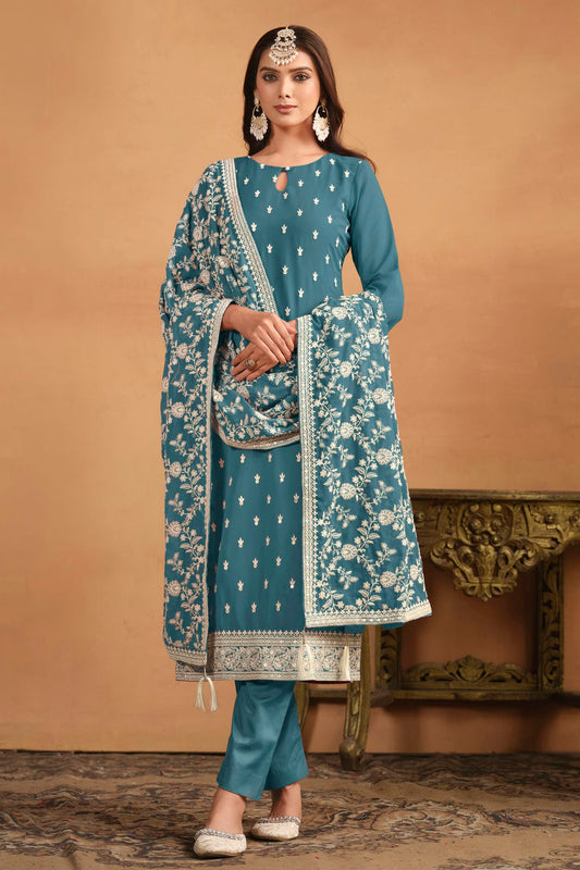 Rama Green Colour Straight Suit Faux Georgette Semi Stitched