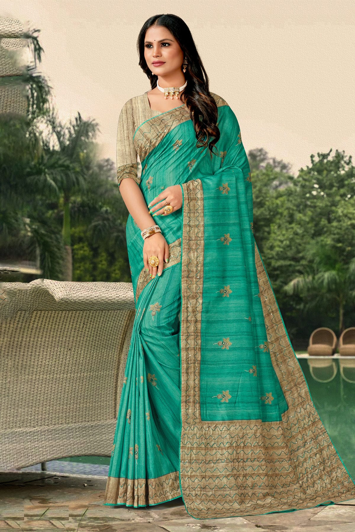 Rama Green Colour Tussar Silk Traditional Saree