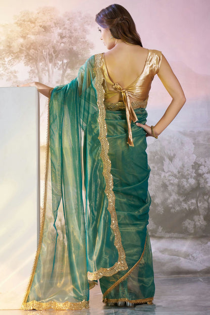 Rama Green Colour Twill Net Saree VSSD1112736