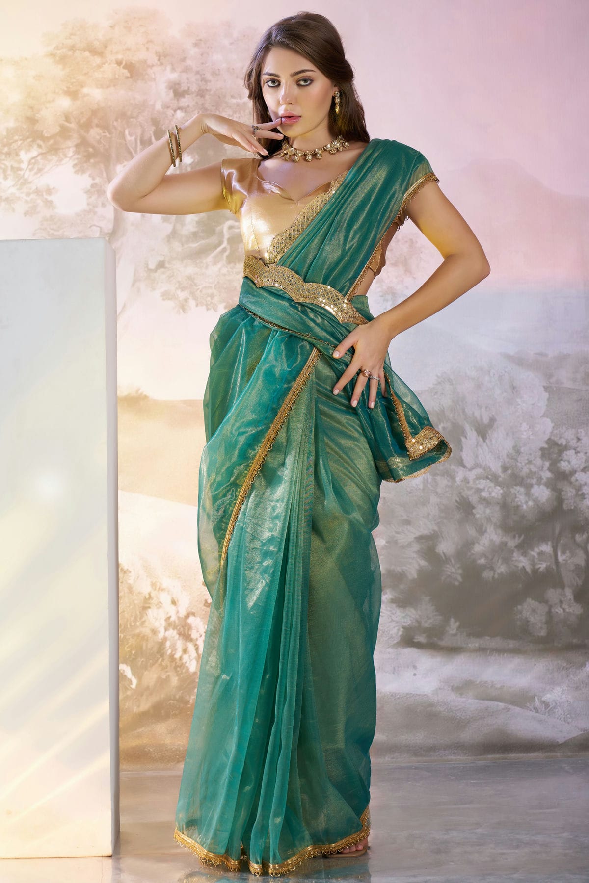 Rama-Green-Colour-Twill-Net-Saree-VSSD1112736