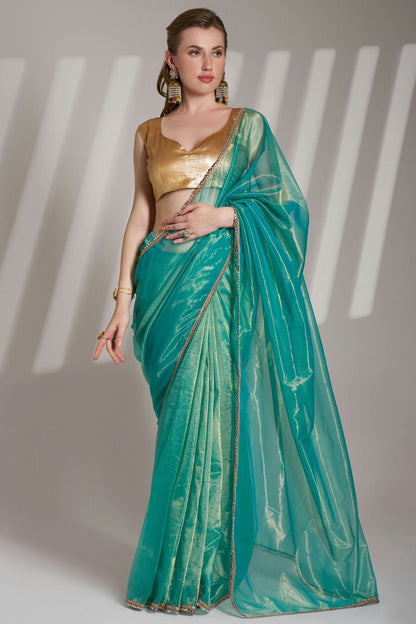 Rama-Green-Colour-Twill-Net-Saree-VSSD1112738