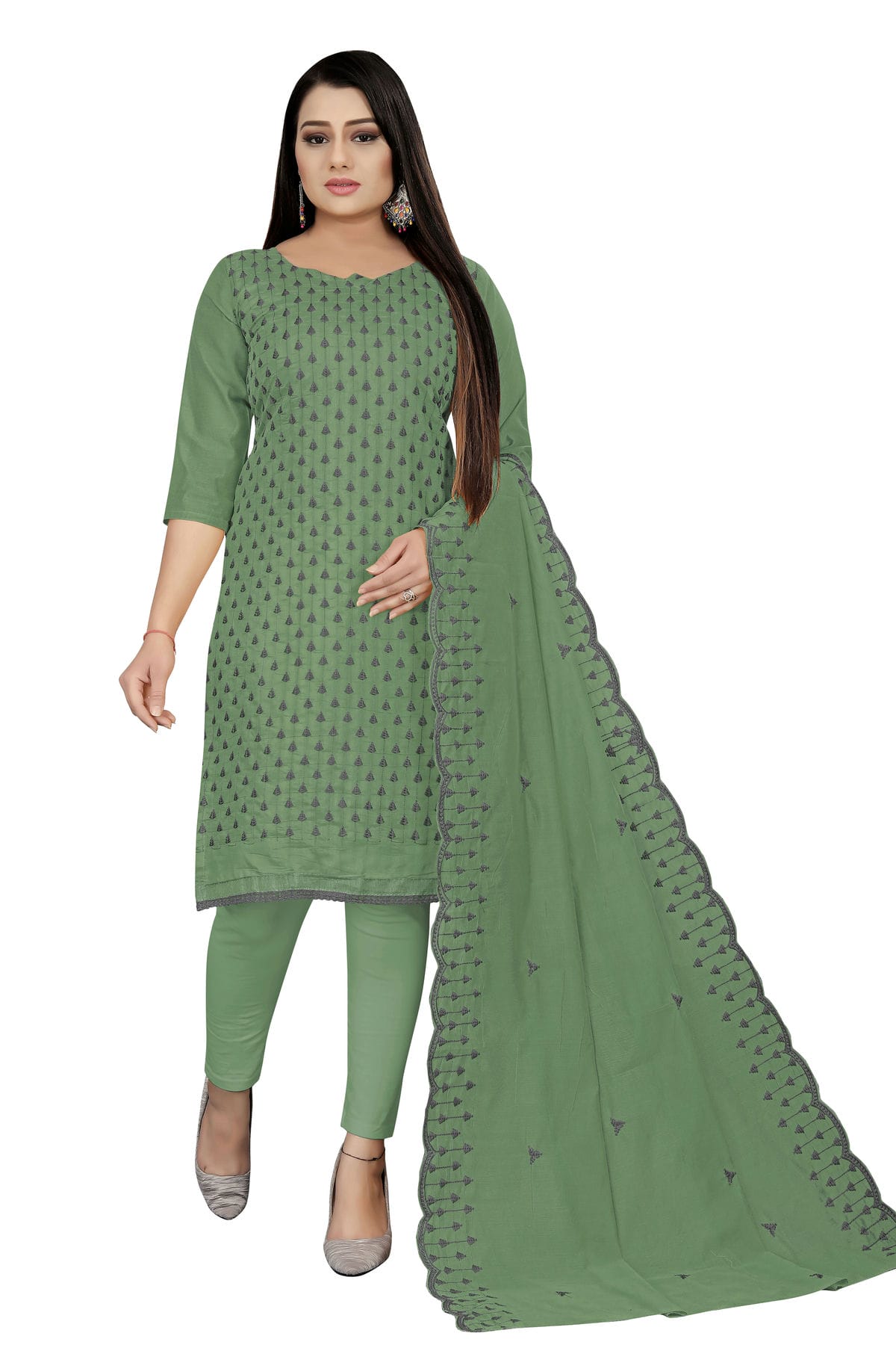 Rama Green Colour Unstitched Chanderi Cotton Straight Suit