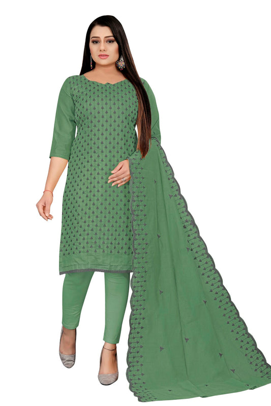 Rama Green Colour Unstitched Chanderi Cotton Straight Suit