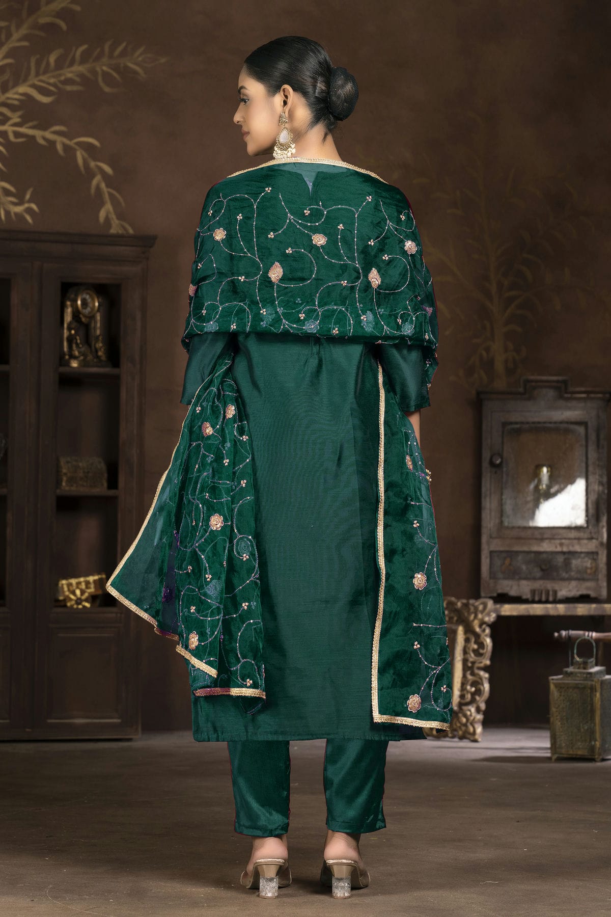 Rama Green Colour Unstitched Modal Cotton Jacquard Pant Style Suit