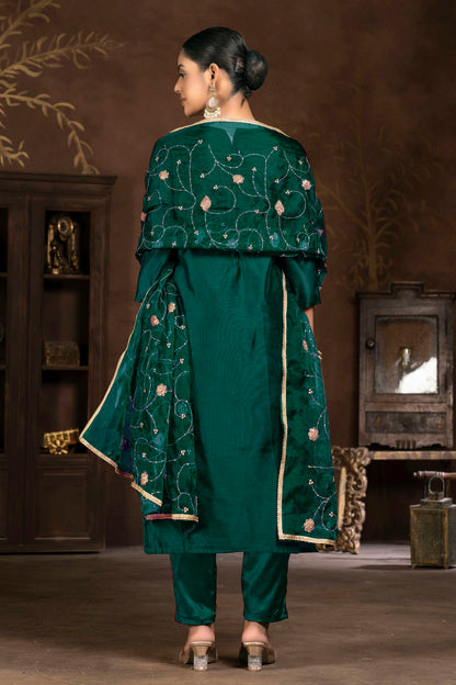 Rama Green Colour Unstitched Modal Cotton Jacquard Pant Style Suit