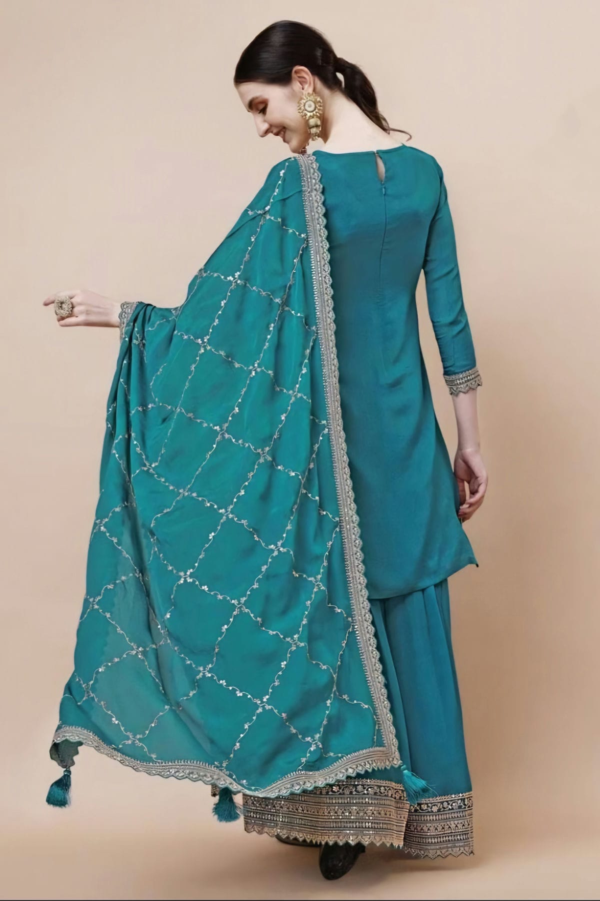 Rama Green Colour Viscose Chinon Sharara Suit