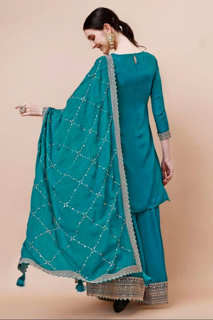 Rama Green Colour Viscose Chinon Sharara Suit