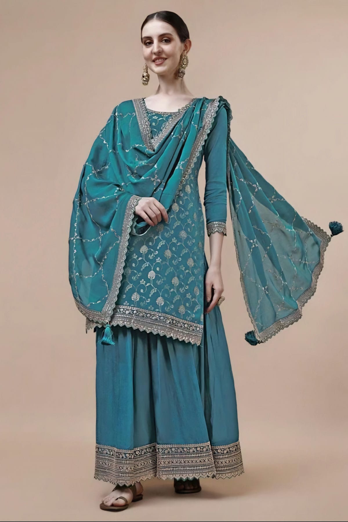 Rama Green Colour Viscose Chinon Sharara Suit