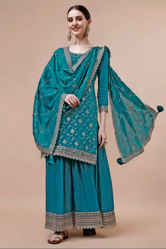 Rama Green Colour Viscose Chinon Sharara Suit