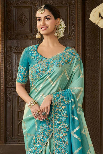 Rama Green Colour Viscose Tissue Designer Saree