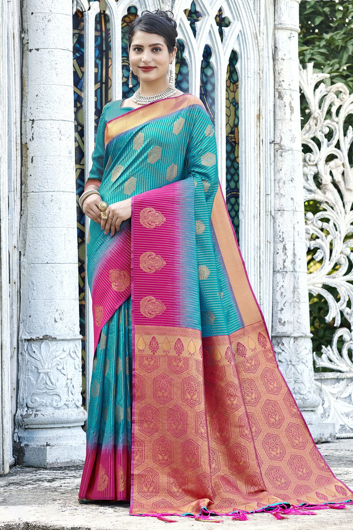 Rama Green Colour Woven Work Banarasi Silk Saree