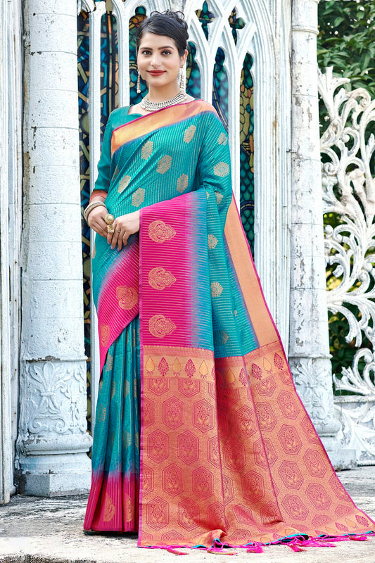 Rama Green Colour Woven Work Banarasi Silk Saree