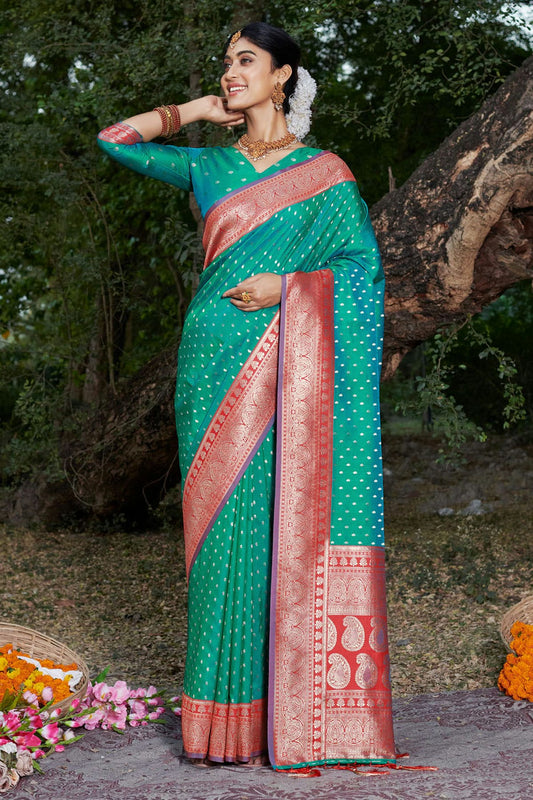 Rama Green Colour Woven Work Banarasi Silk Saree