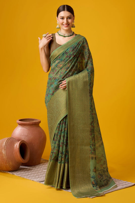 Rama Green Colour Woven Work Cotton Saree