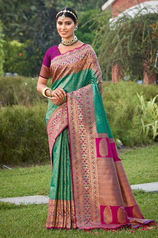 Rama Green Colour Woven Work Kanjivaram Silk Saree