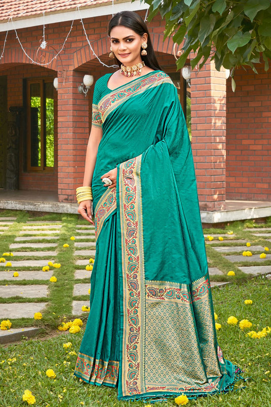 Rama Green Colour Woven Work Kanjivaram Silk Saree