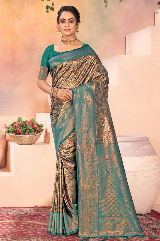 Rama Green Colour Woven Work Kanjivaram Silk Saree