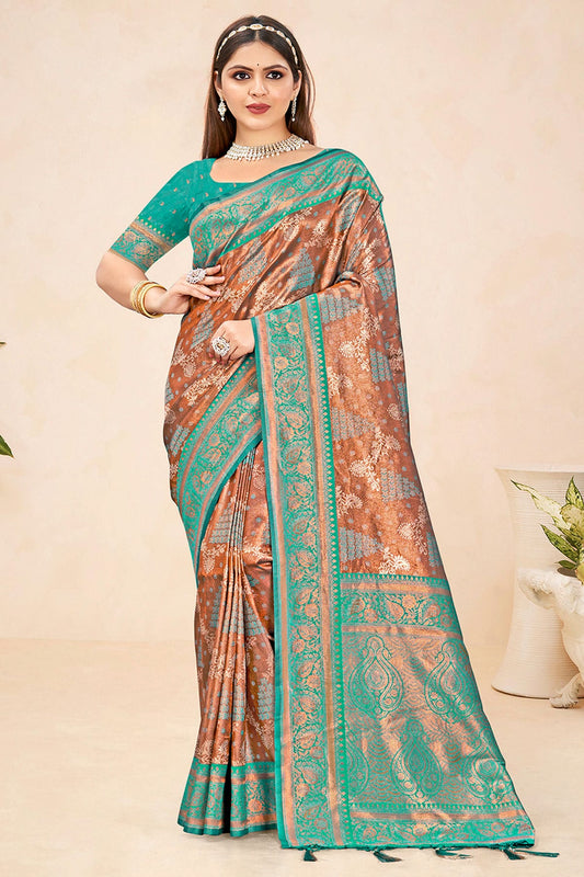 Rama Green Colour Woven Work Silk Saree