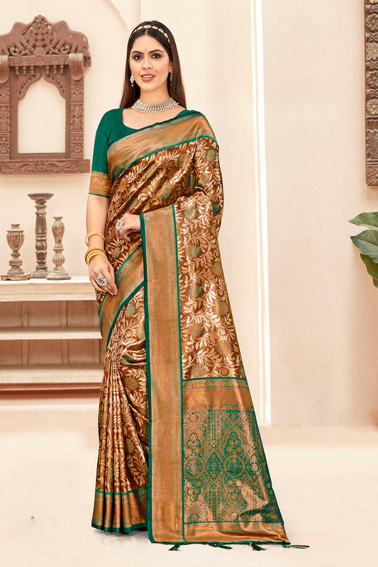 Rama Green Colour Woven Work Silk Saree