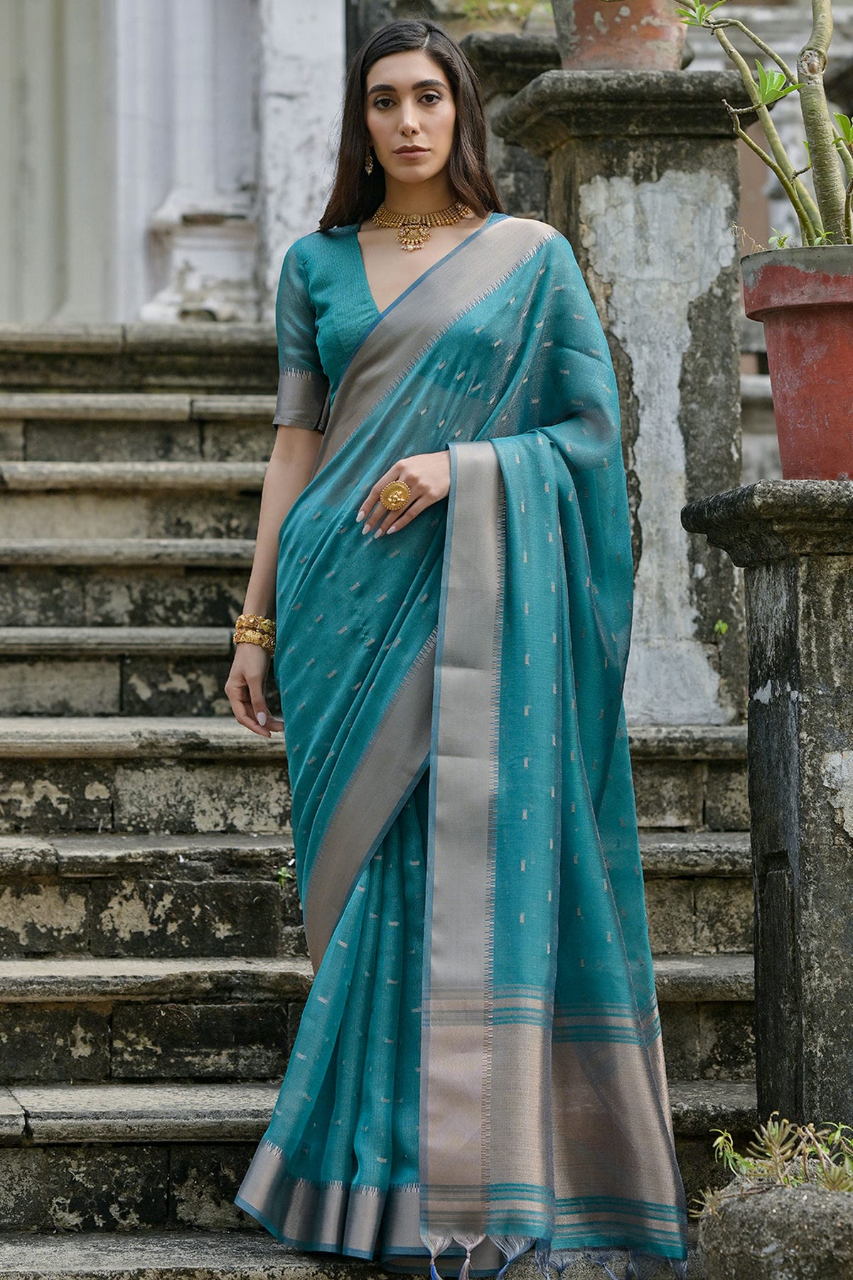 Rama-Green-Colour-Woven-Work-Soft-Tussar-Silk-Saree-VSSD1260023