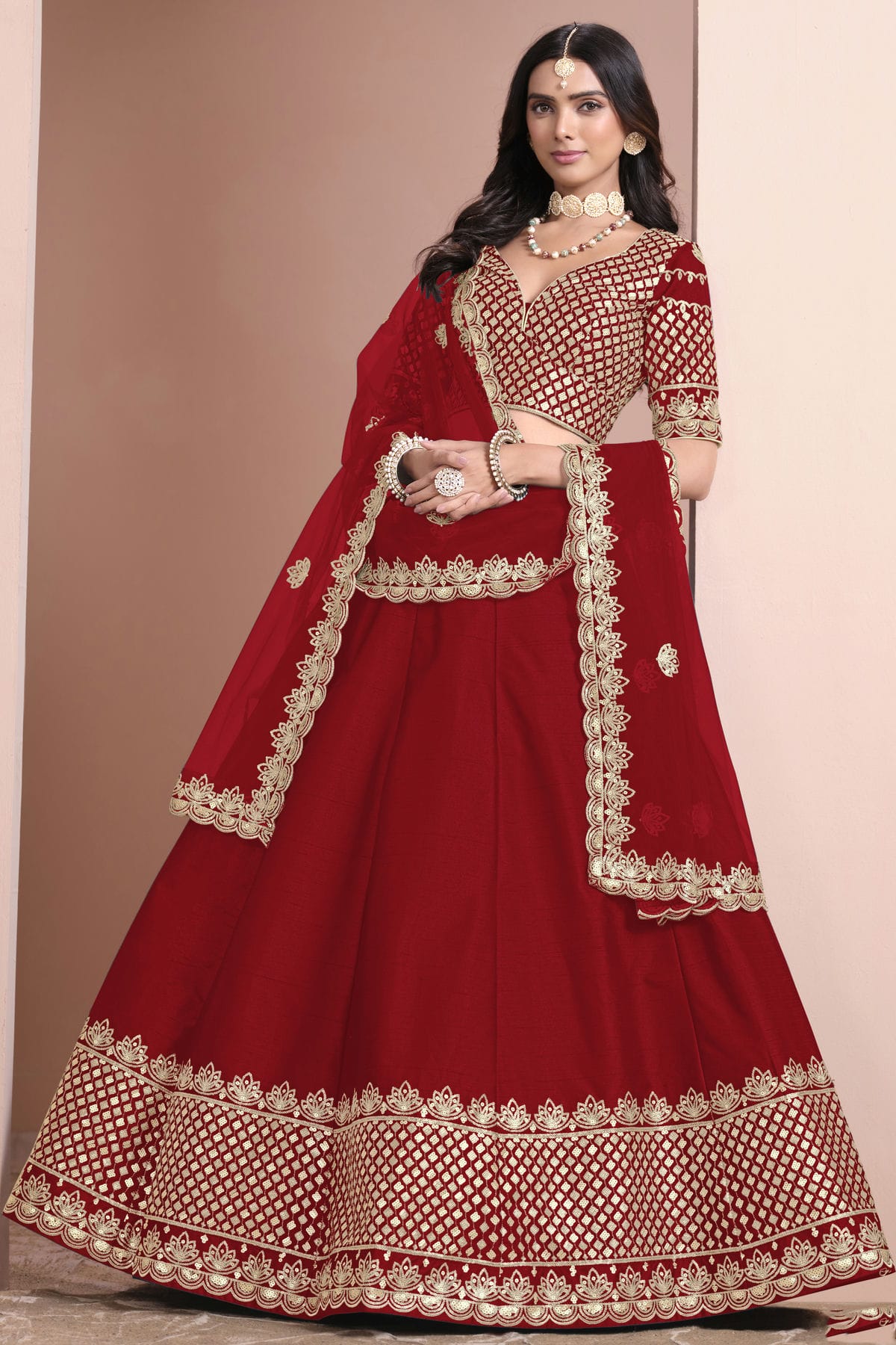 Red Colour Art Silk Lehenga Choli VSLC1050694