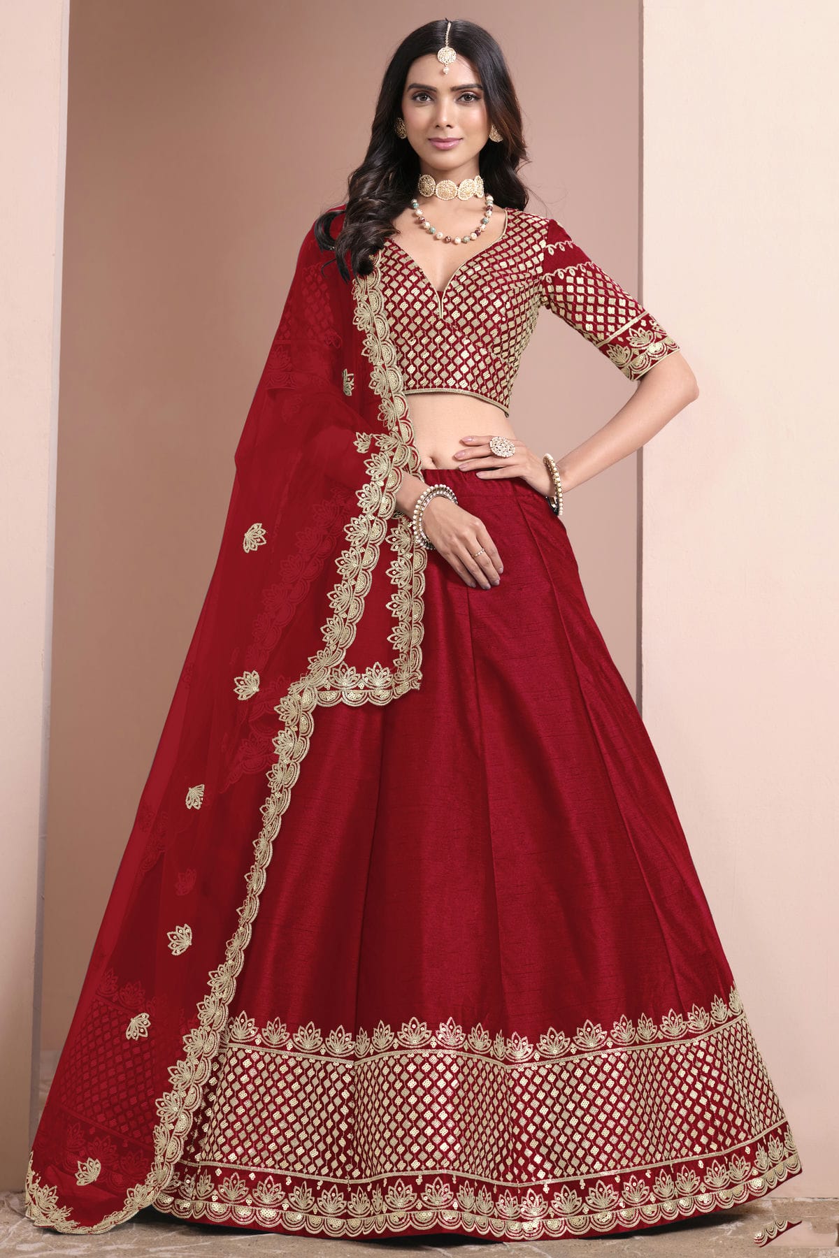 Red-Colour-Art-Silk-Lehenga-Choli-VSLC1050694