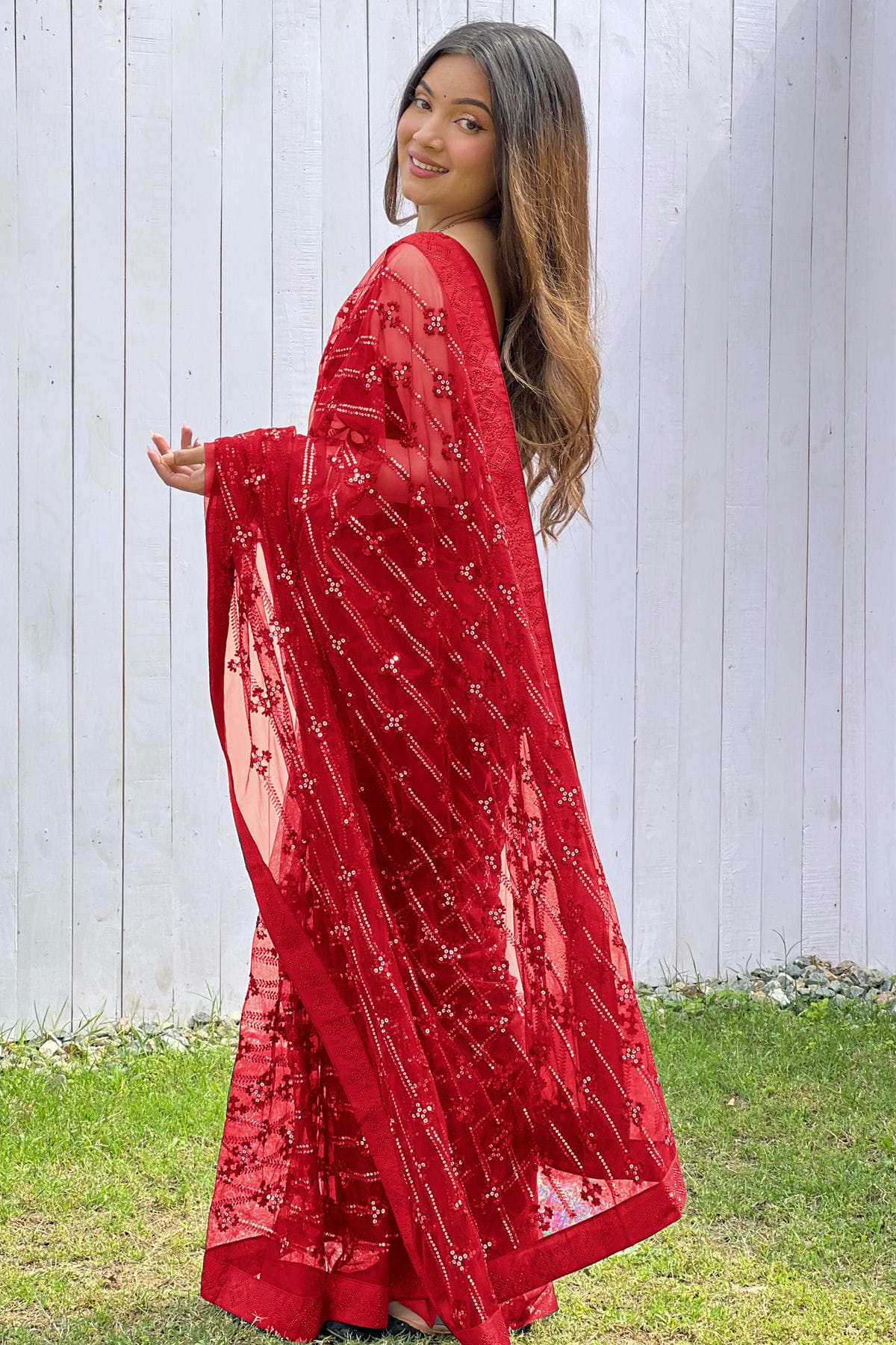 Red Colour Butterfly Net Designer Saree