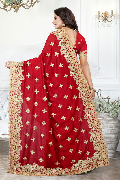 Red Colour Cherry Silk Designer Saree