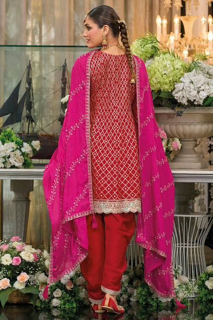 Red Colour Chinon Readymade Patiala Suit