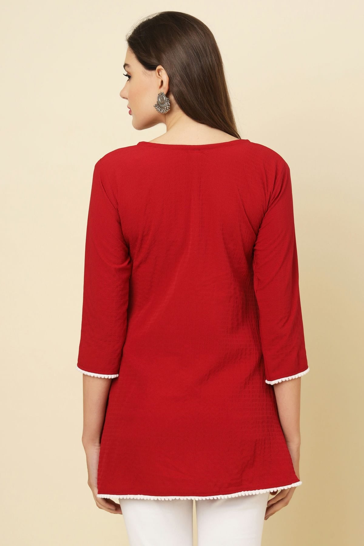 Red Colour Cotton Crush Solid Work Readymade Top