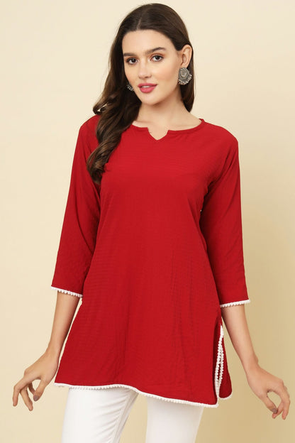 Red Colour Cotton Crush Solid Work Readymade Top