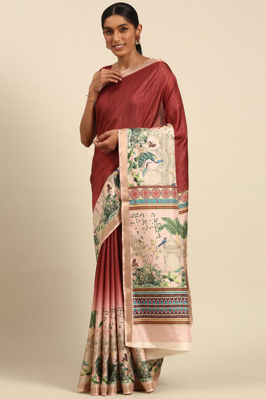 Red Colour Cotton Digital Printed Printed Saree