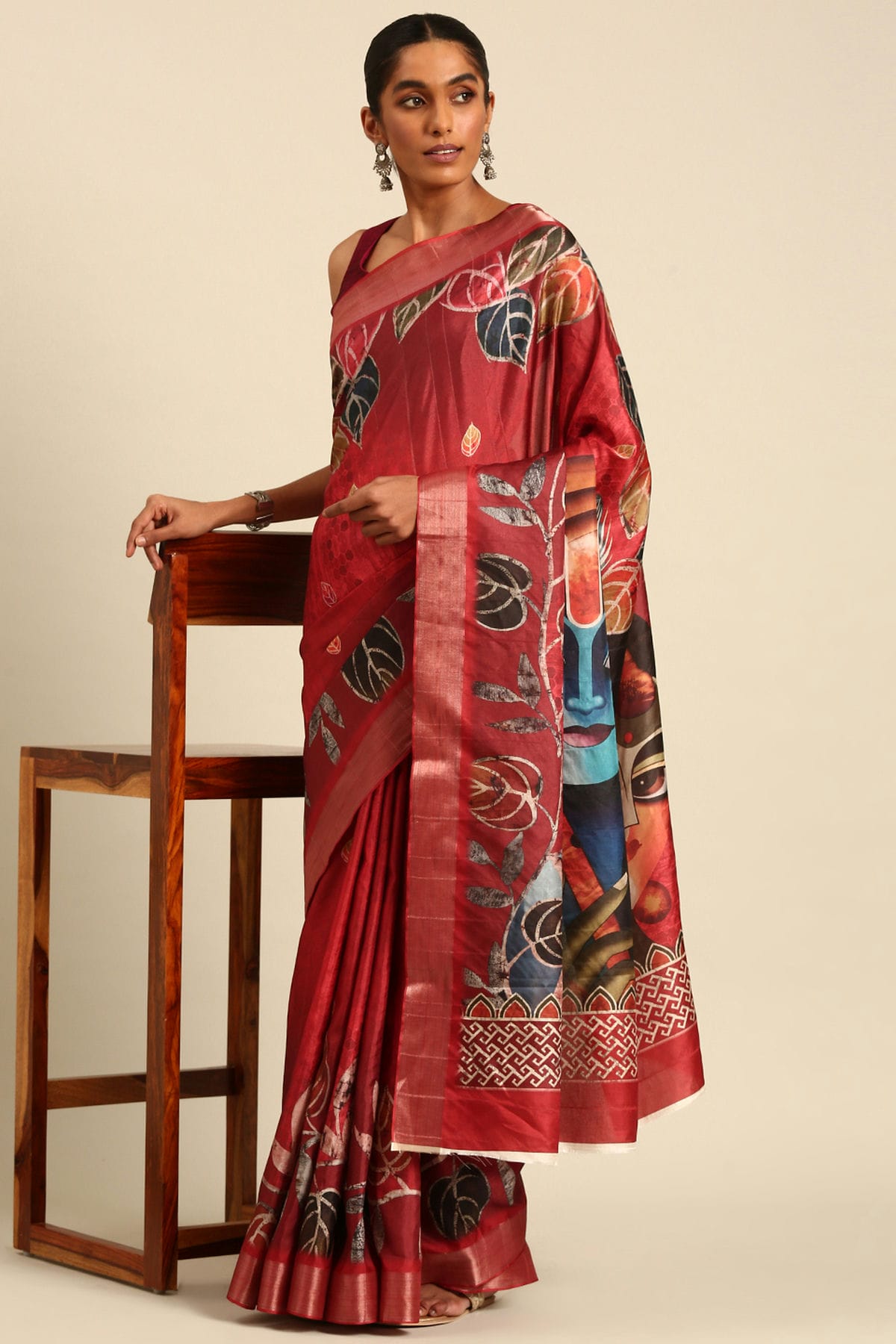 Red Colour Cotton Printed Saree