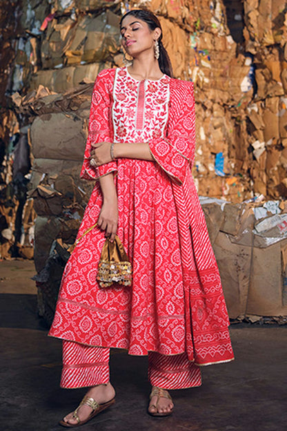 Red Colour Cotton Stitched Salwar Suit