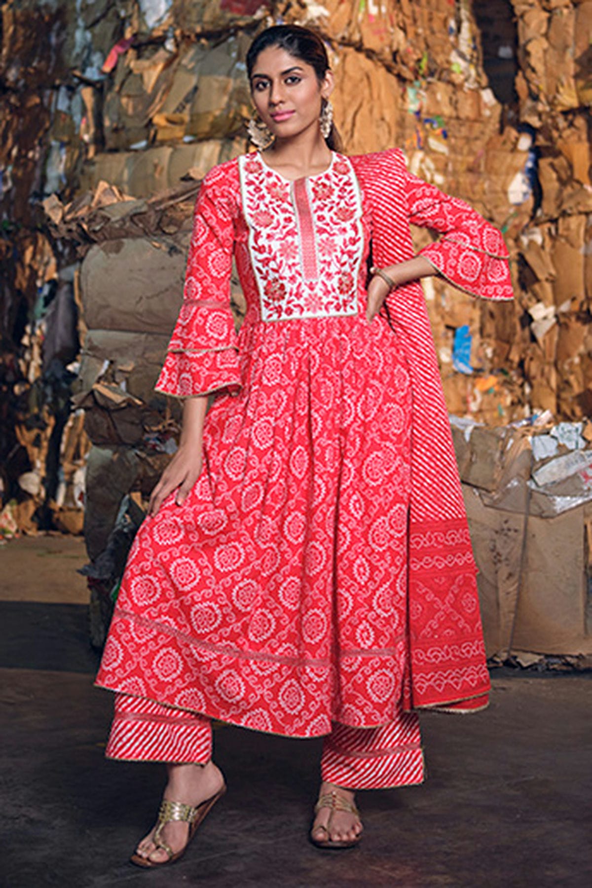 Red Colour Cotton Stitched Salwar Suit