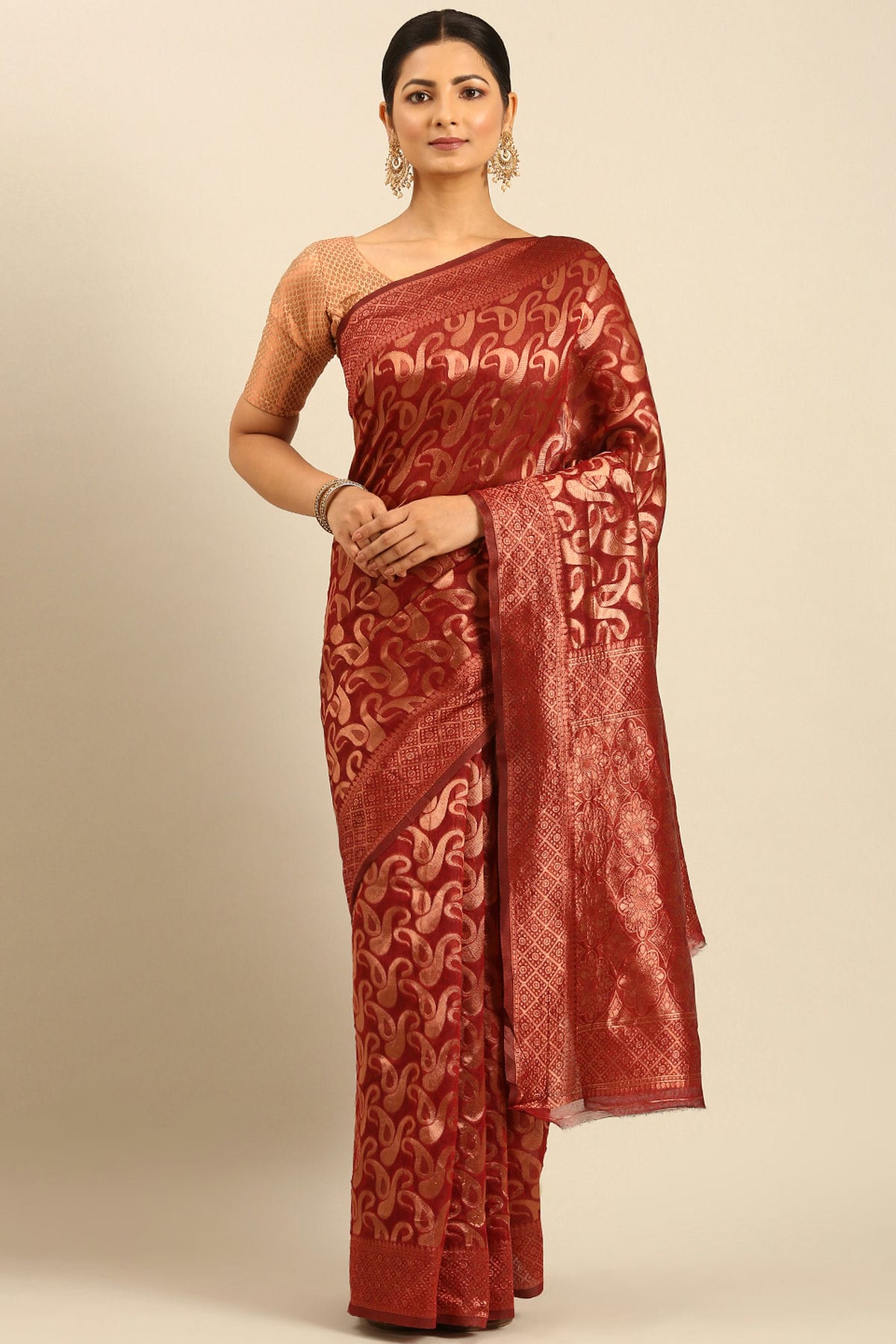 Red Colour Cotton Traditional Saree