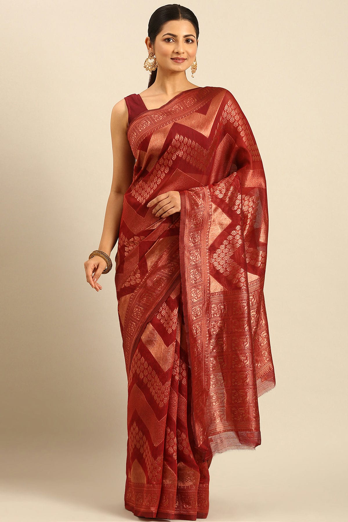 Red Colour Cotton Traditional Saree