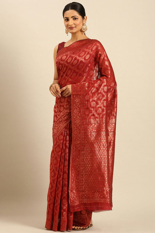 Red Colour Cotton Traditional Saree