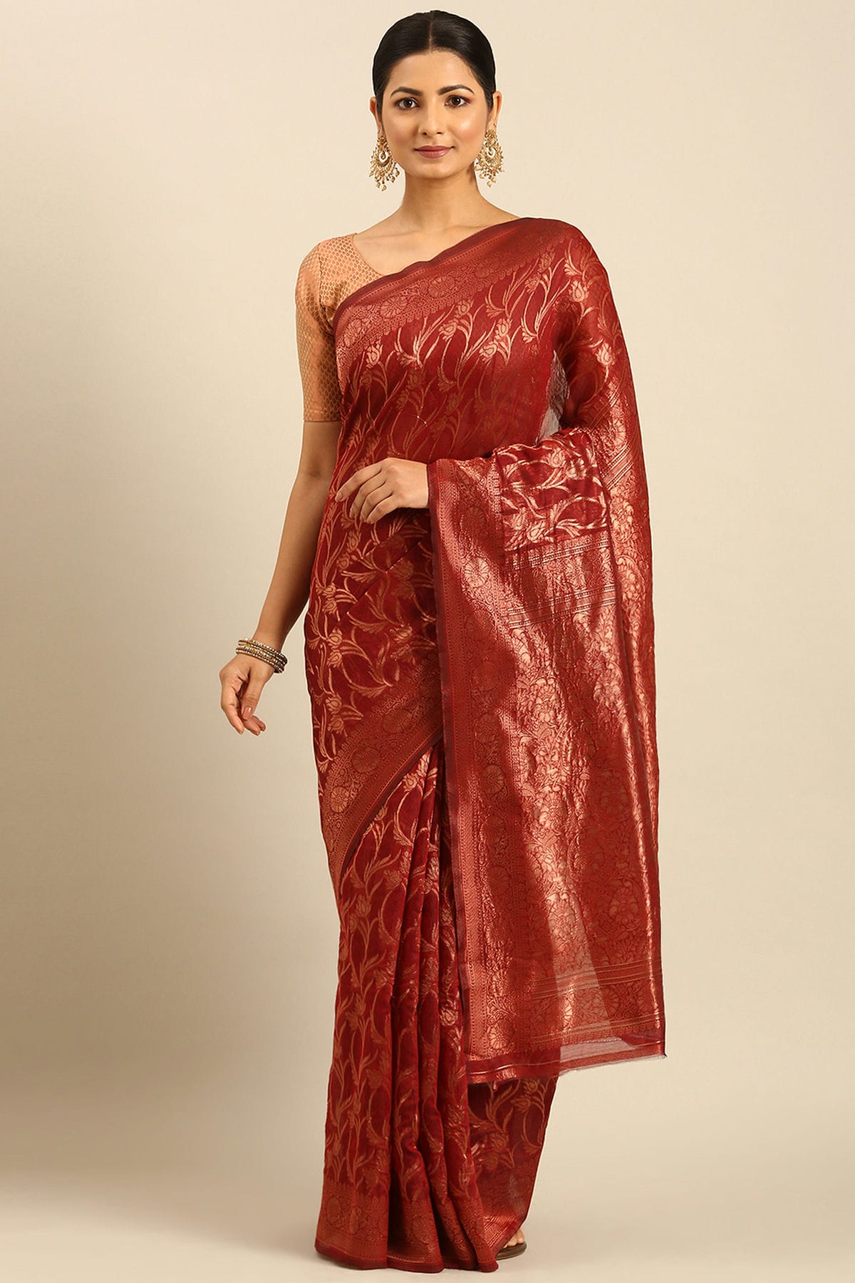 Red Colour Cotton Traditional Saree