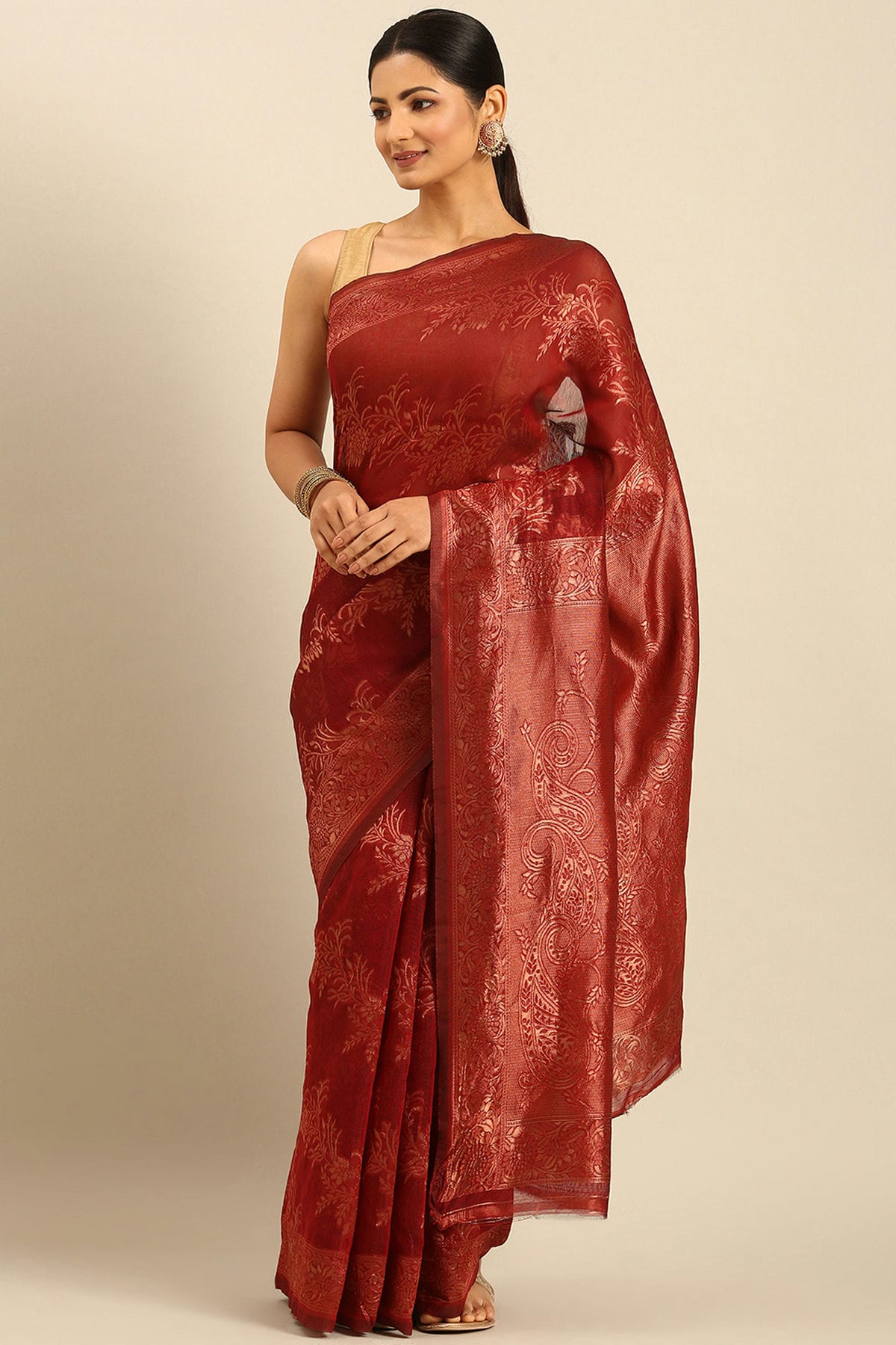 Red Colour Cotton Traditional Saree