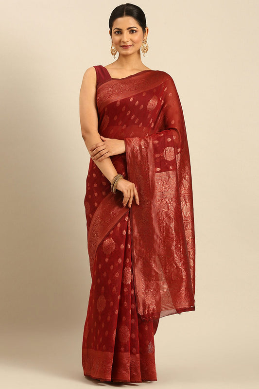 Red Colour Cotton Traditional Saree