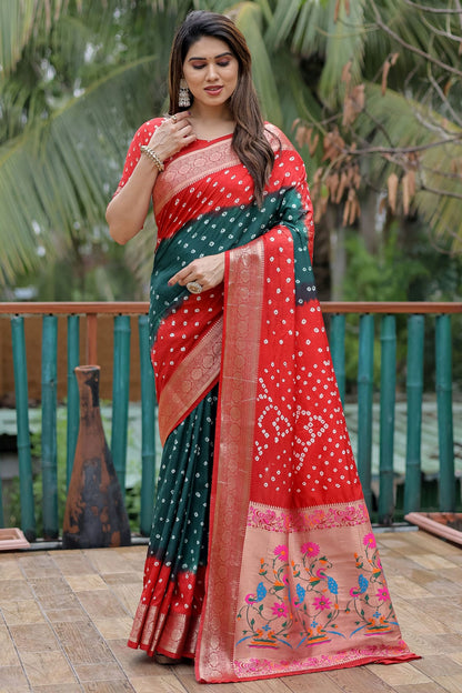 Red Colour Dola Silk Paithani Saree