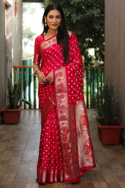 Red Colour Dola Silk Paithani Saree