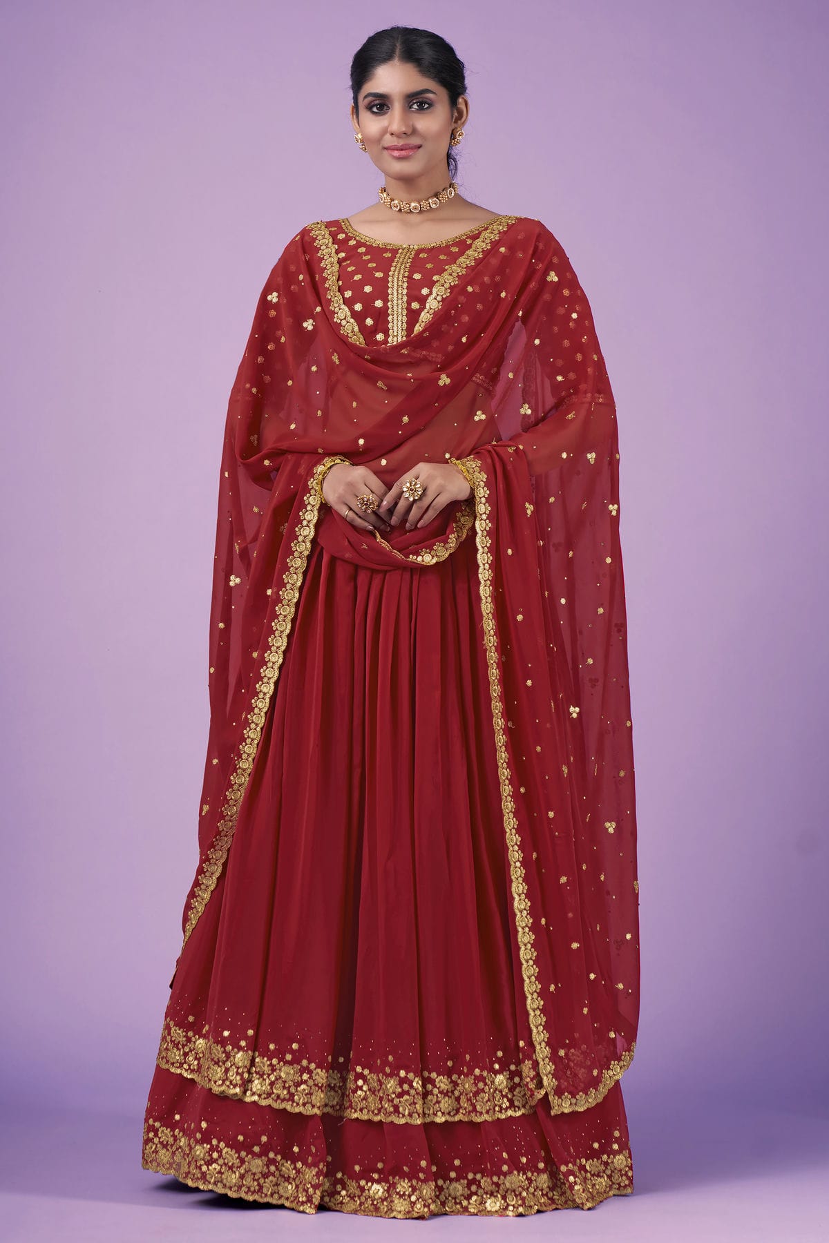 Red Colour Embroidery Georgette Lehenga Choli