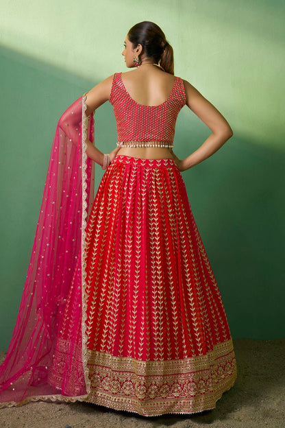 Red Colour Embroidery Georgette Lehenga Choli