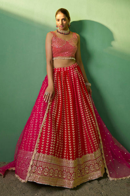 Red Colour Embroidery Georgette Lehenga Choli